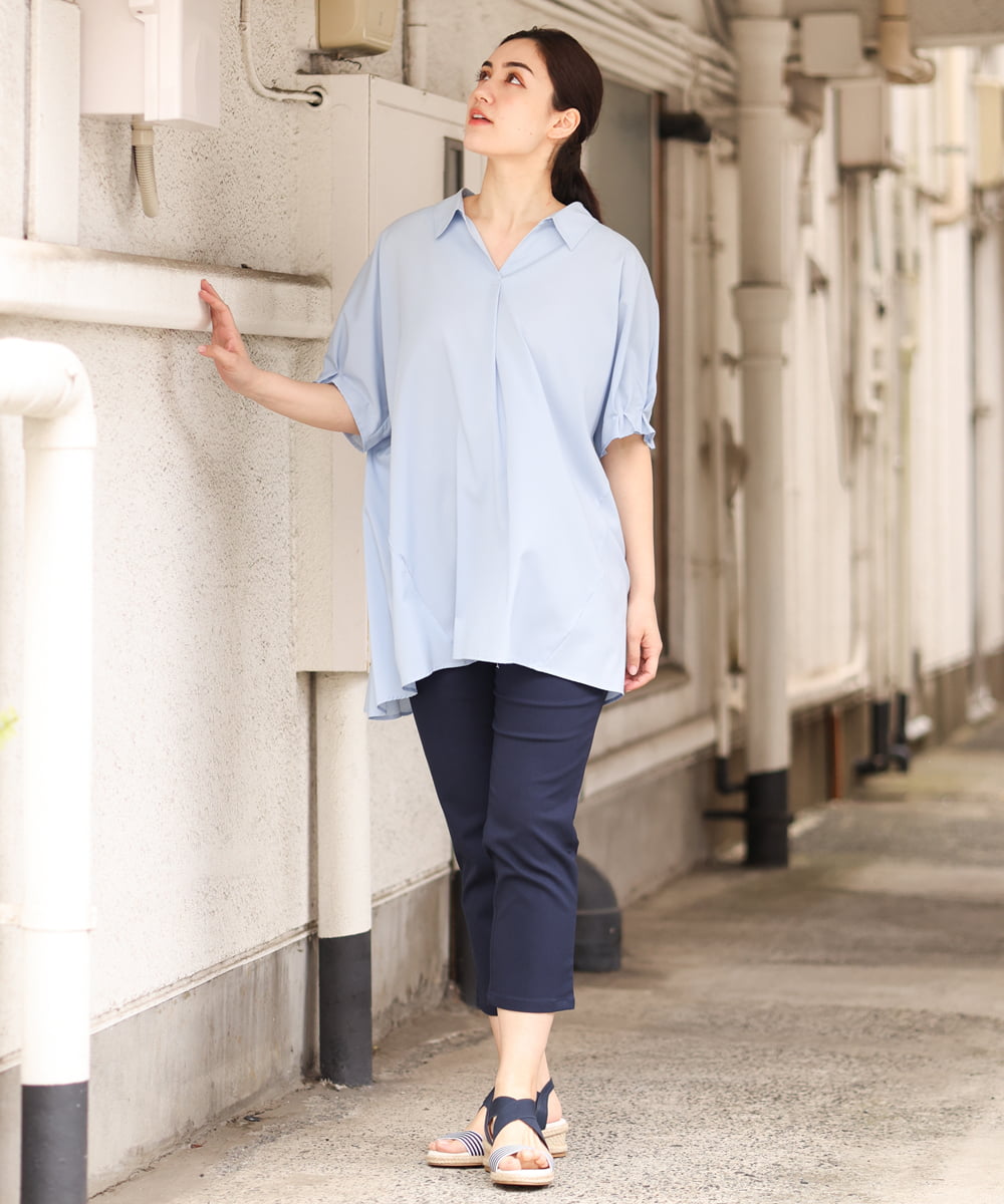 OLBGS35080 eur3(エウルキューブ) 【雑誌掲載】【大きいサイズ】ヴィンテージポプリンシャツチュニック ライトブルー(50)
