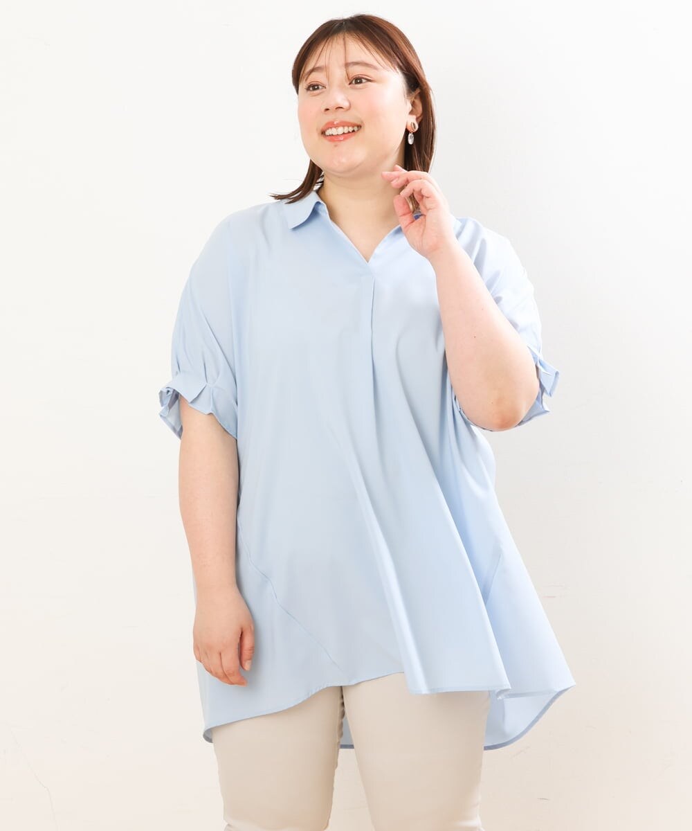 OLBGS35080 eur3(エウルキューブ) 【雑誌掲載】【大きいサイズ】ヴィンテージポプリンシャツチュニック ライトブルー(50)