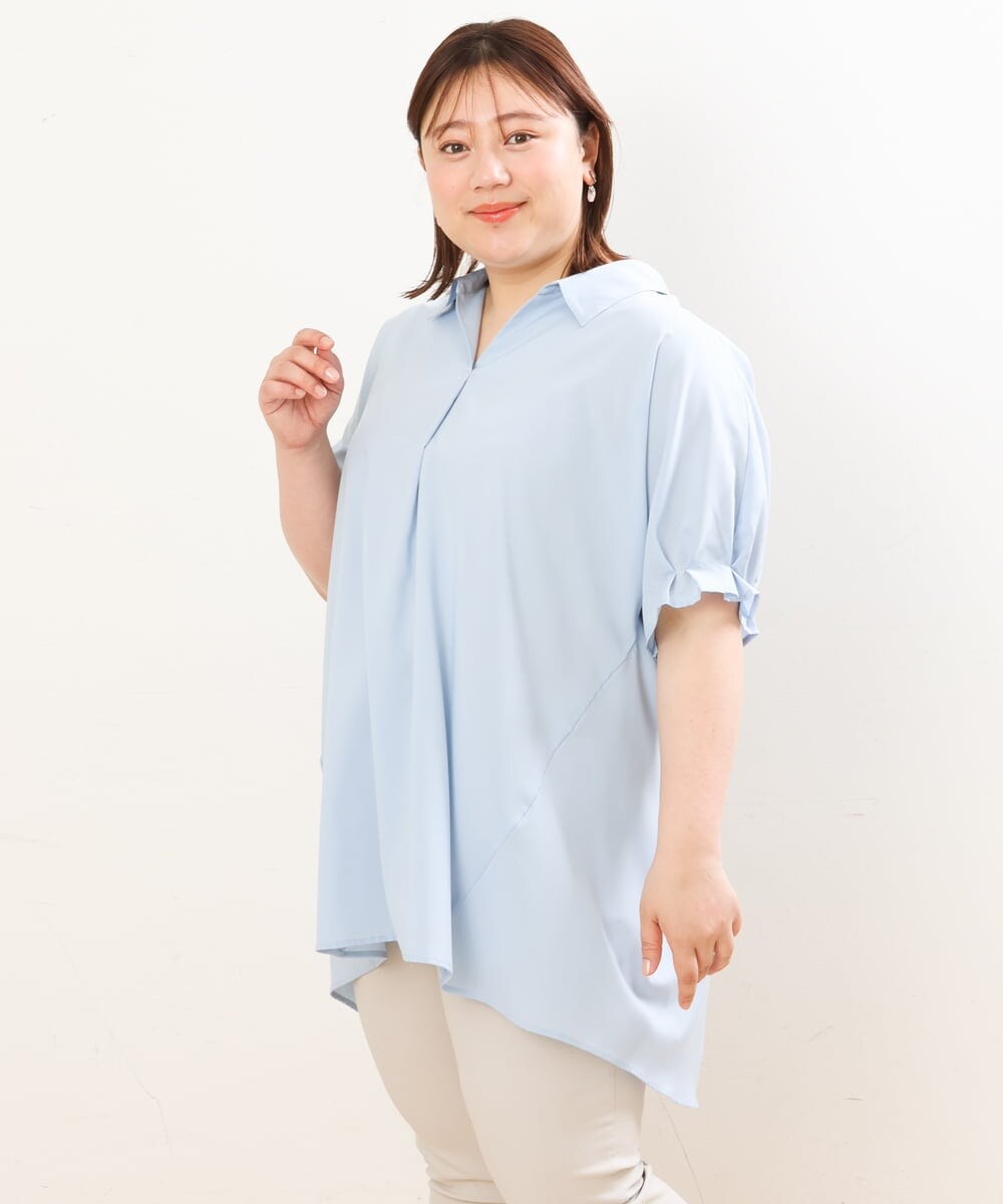 OLBGS35080 eur3(エウルキューブ) 【雑誌掲載】【大きいサイズ】ヴィンテージポプリンシャツチュニック ライトブルー(50)