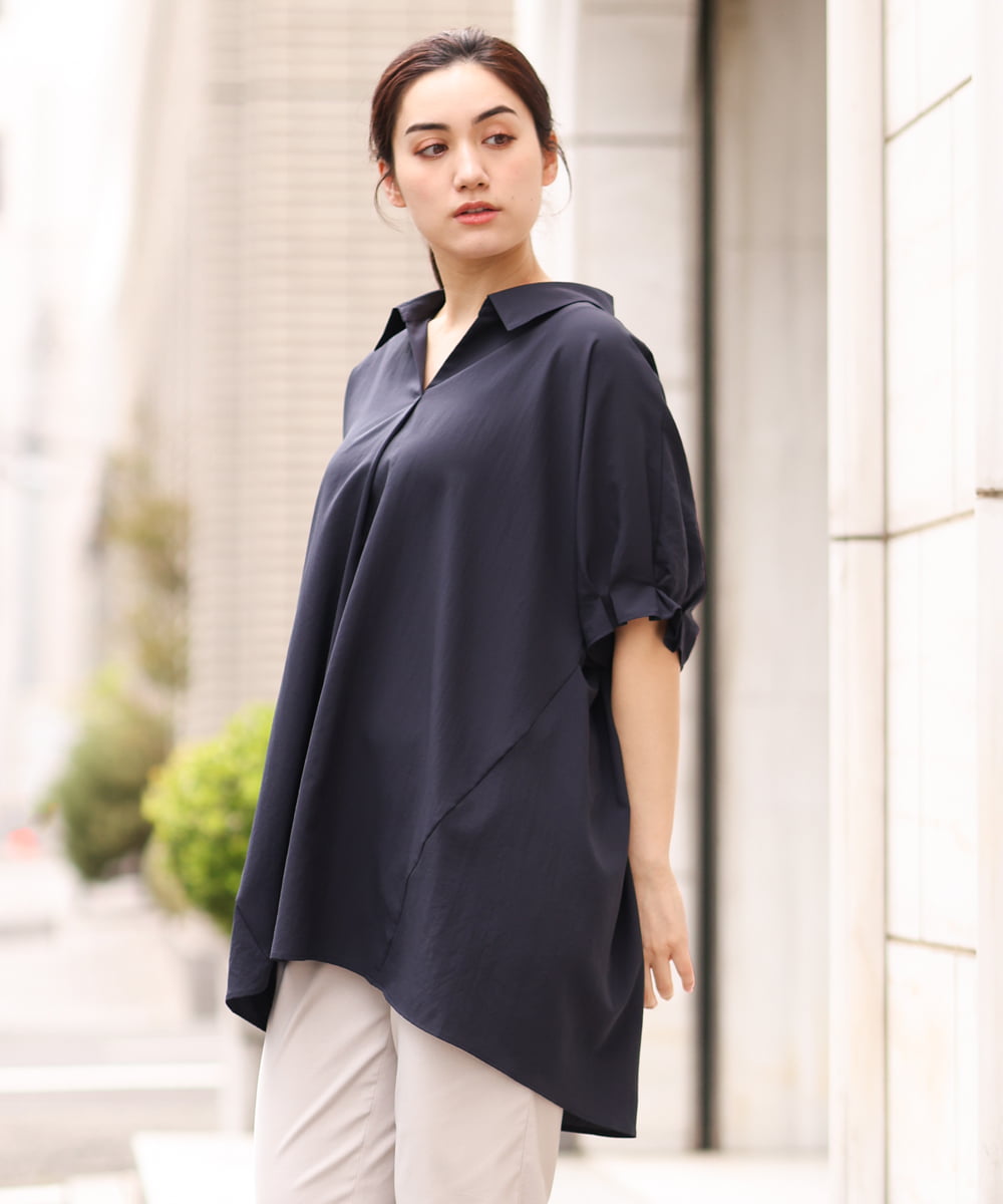 OLBGS35080 eur3(エウルキューブ) 【雑誌掲載】【大きいサイズ】ヴィンテージポプリンシャツチュニック ネイビー(57)