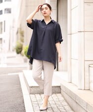 OLBGS35080 eur3(エウルキューブ) 【雑誌掲載】【大きいサイズ】ヴィンテージポプリンシャツチュニック ネイビー(57)