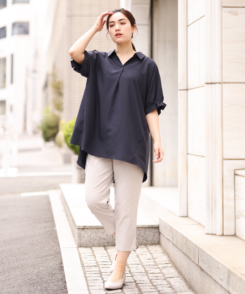 OLBGS35080 eur3(エウルキューブ) 【雑誌掲載】【大きいサイズ】ヴィンテージポプリンシャツチュニック ネイビー(57)