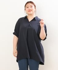 OLBGS35080 eur3(エウルキューブ) 【雑誌掲載】【大きいサイズ】ヴィンテージポプリンシャツチュニック ネイビー(57)