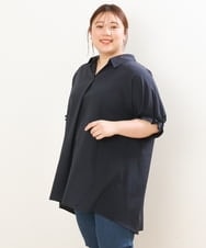 OLBGS35080 eur3(エウルキューブ) 【雑誌掲載】【大きいサイズ】ヴィンテージポプリンシャツチュニック ネイビー(57)