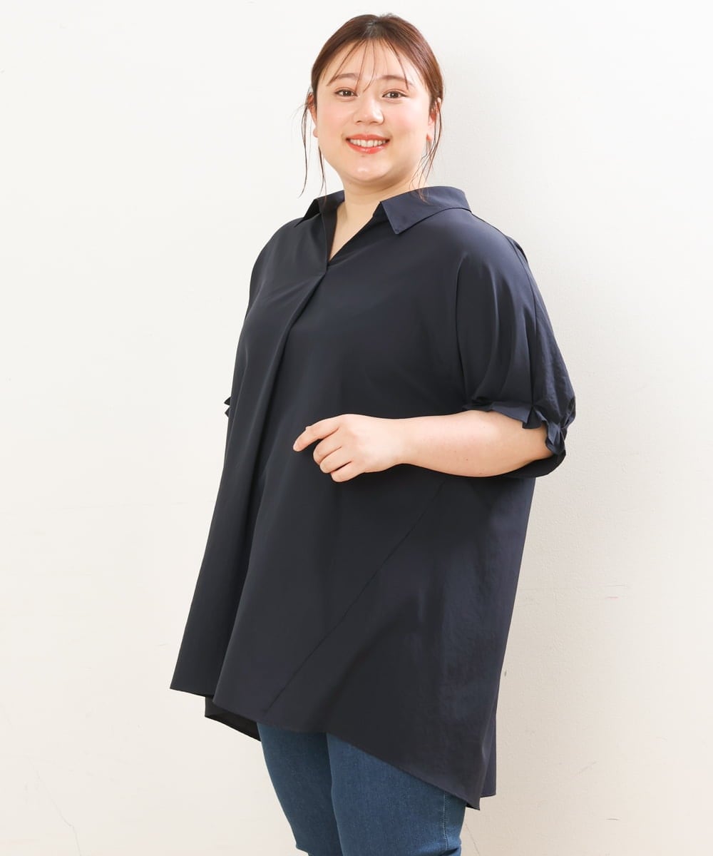 OLBGS35080 eur3(エウルキューブ) 【雑誌掲載】【大きいサイズ】ヴィンテージポプリンシャツチュニック ネイビー(57)
