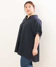 OLBGS35080 eur3(エウルキューブ) 【雑誌掲載】【大きいサイズ】ヴィンテージポプリンシャツチュニック ネイビー(57)