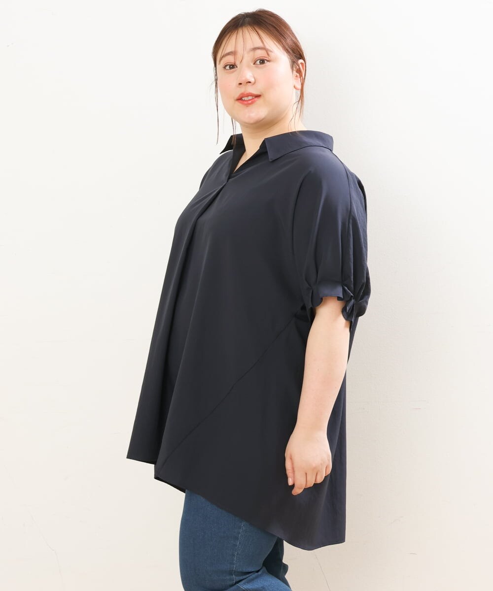 OLBGS35080 eur3(エウルキューブ) 【雑誌掲載】【大きいサイズ】ヴィンテージポプリンシャツチュニック ネイビー(57)