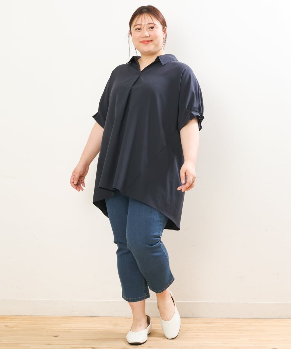 OLBGS35080 eur3(エウルキューブ) 【雑誌掲載】【大きいサイズ】ヴィンテージポプリンシャツチュニック ネイビー(57)