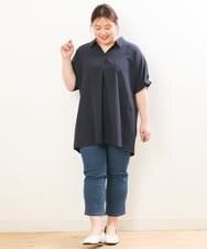 OLBGS35080 eur3(エウルキューブ) 【雑誌掲載】【大きいサイズ】ヴィンテージポプリンシャツチュニック ネイビー(57)