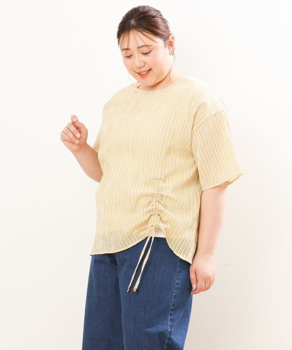 OLBGS39070 eur3(エウルキューブ) 【大きいサイズ/11号サイズあり】シアーチェックスピンドルブラウス マスタード(26)
