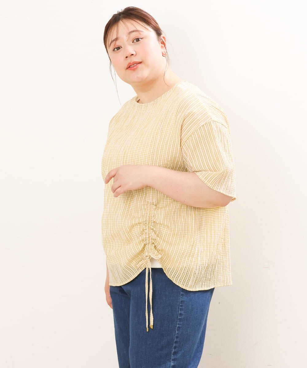 OLBGS39070 eur3(エウルキューブ) 【大きいサイズ/11号サイズあり】シアーチェックスピンドルブラウス マスタード(26)