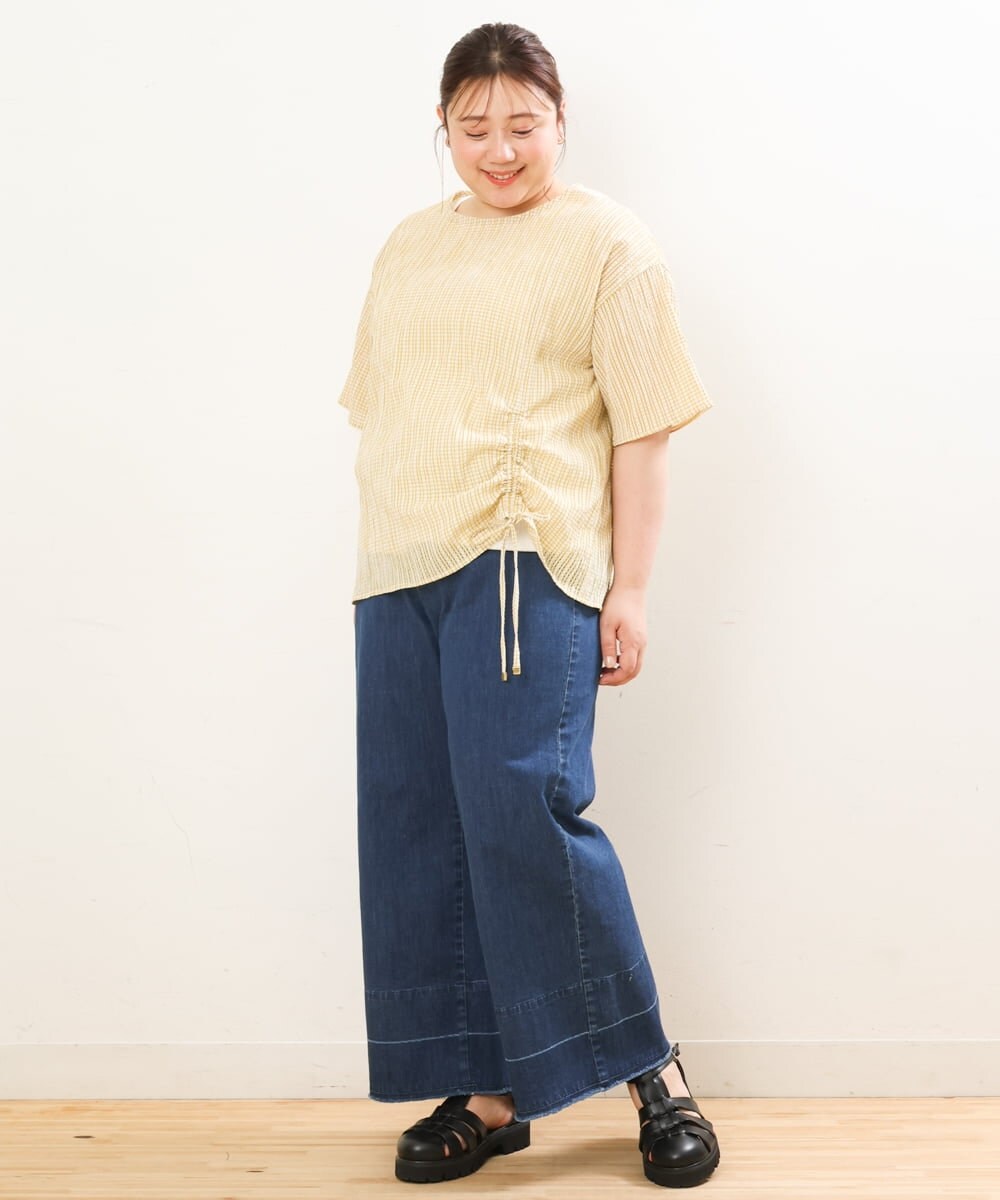 OLBGS39070 eur3(エウルキューブ) 【大きいサイズ/11号サイズあり】シアーチェックスピンドルブラウス マスタード(26)