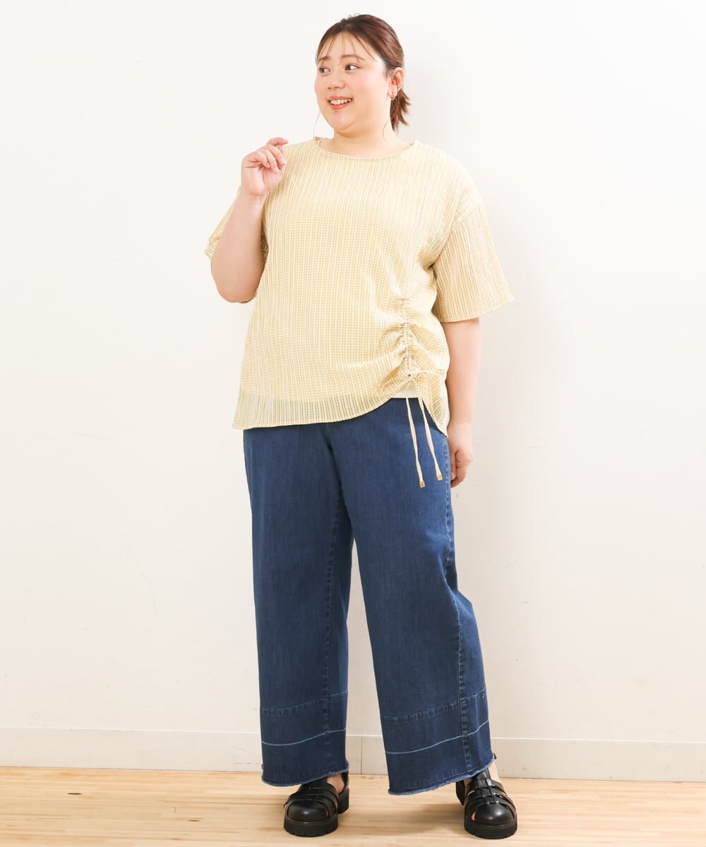 OLBGS39070 eur3(エウルキューブ) 【大きいサイズ/11号サイズあり】シアーチェックスピンドルブラウス マスタード(26)