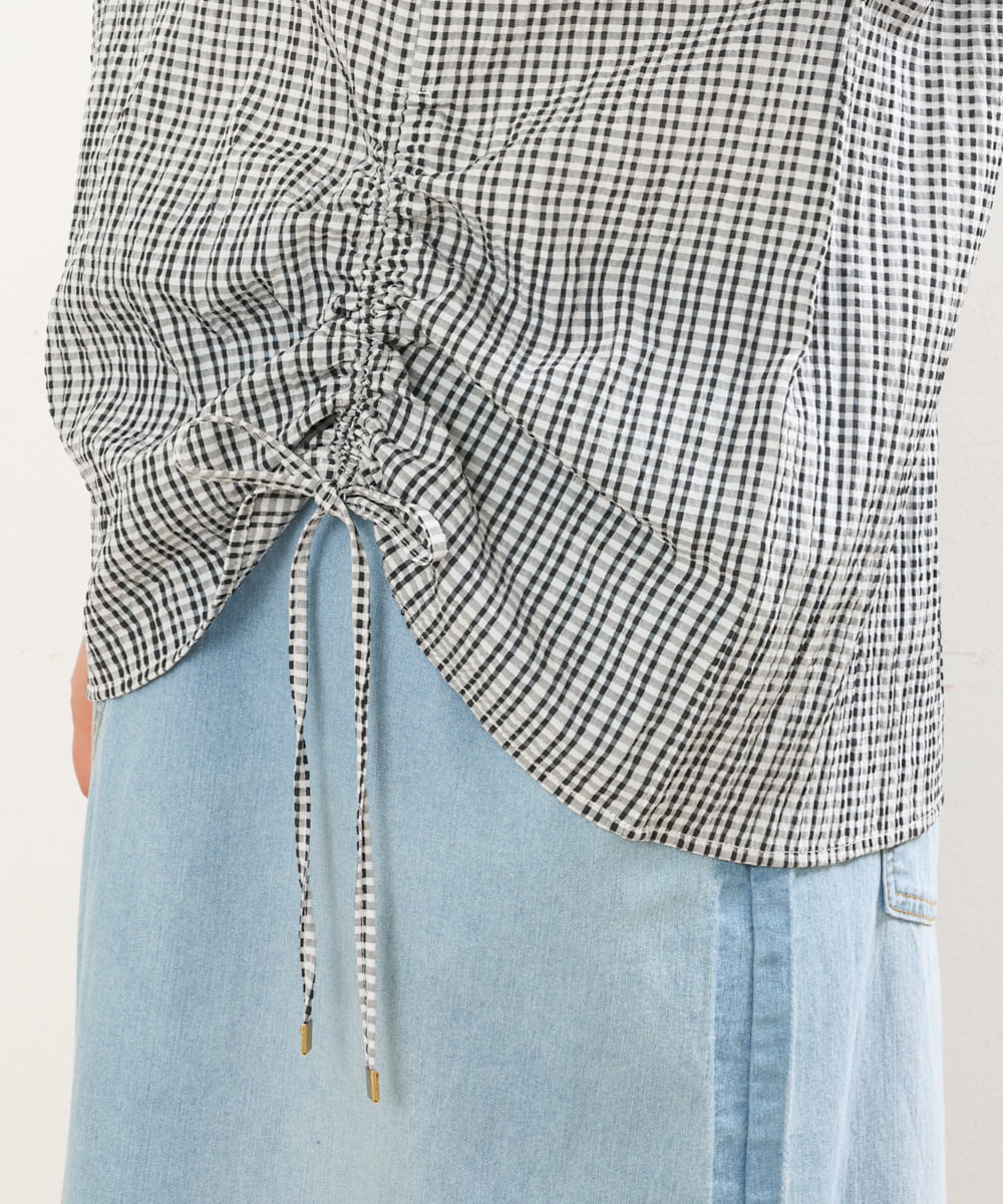 OLBGS39070 eur3(エウルキューブ) 【大きいサイズ/11号サイズあり】シアーチェックスピンドルブラウス ブラック(94)