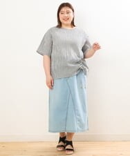 OLBGS39070 eur3(エウルキューブ) 【大きいサイズ/11号サイズあり】シアーチェックスピンドルブラウス ブラック(94)