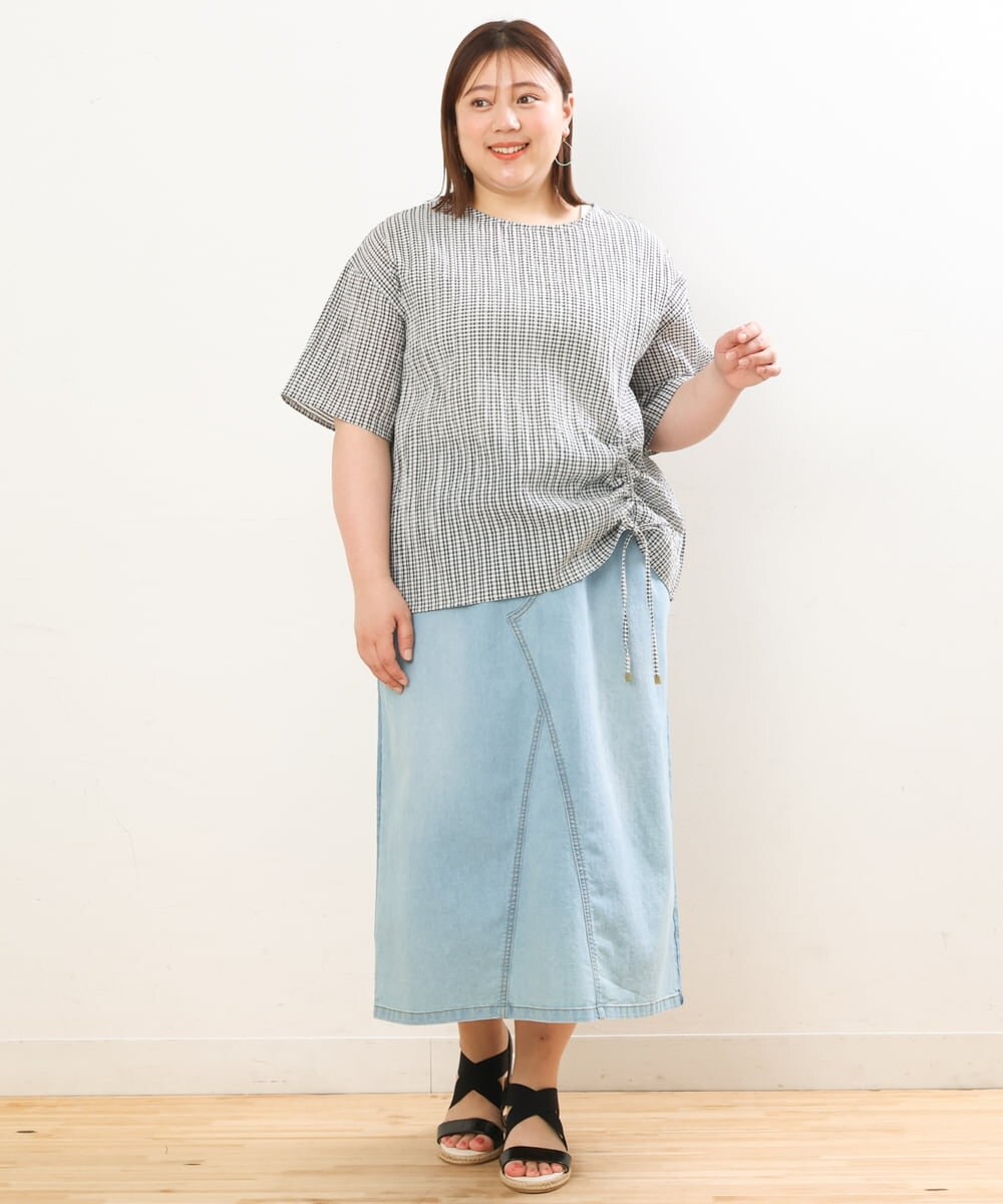 OLBGS39070 eur3(エウルキューブ) 【大きいサイズ/11号サイズあり】シアーチェックスピンドルブラウス ブラック(94)