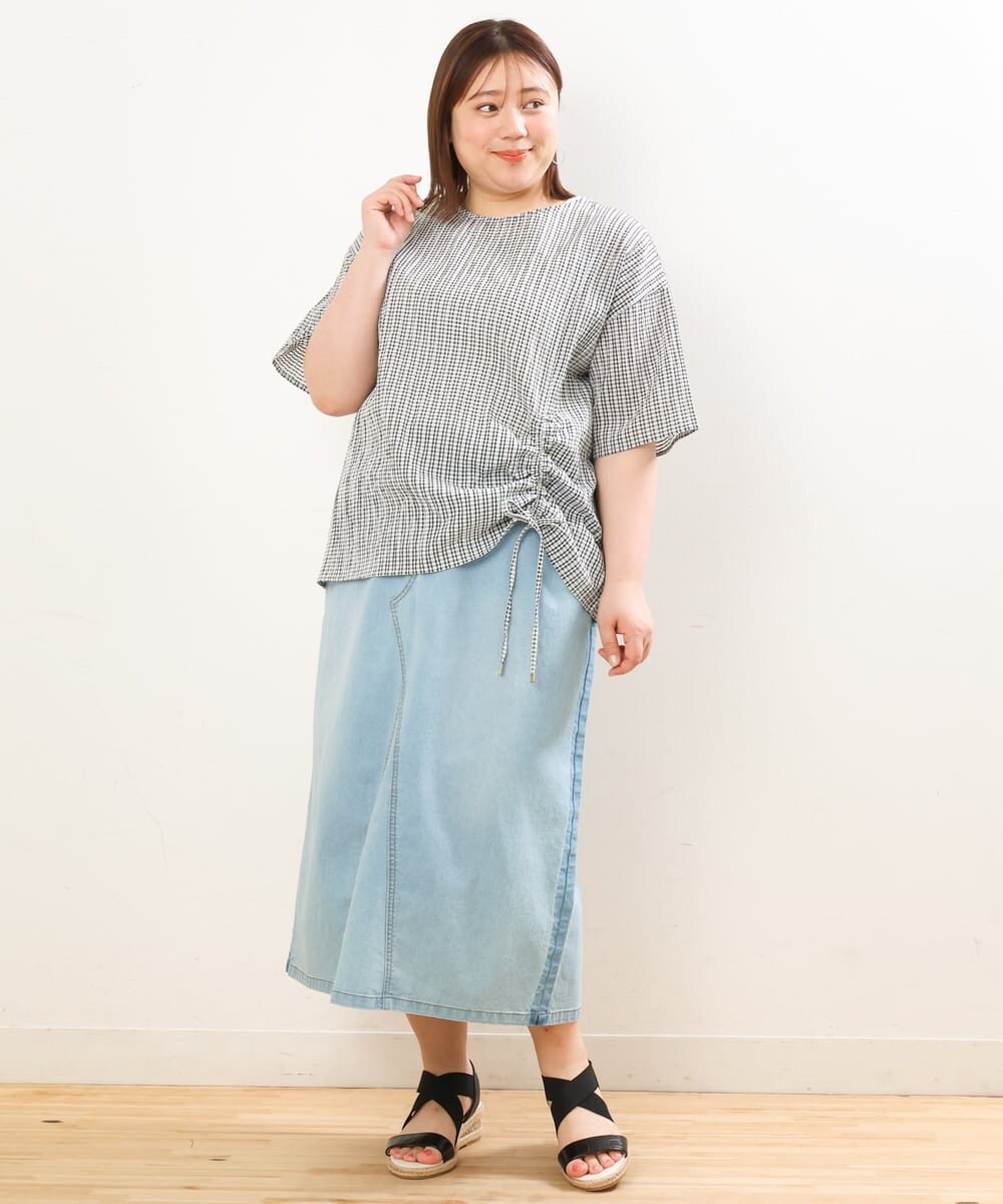 OLBGS39070 eur3(エウルキューブ) 【大きいサイズ/11号サイズあり】シアーチェックスピンドルブラウス ブラック(94)