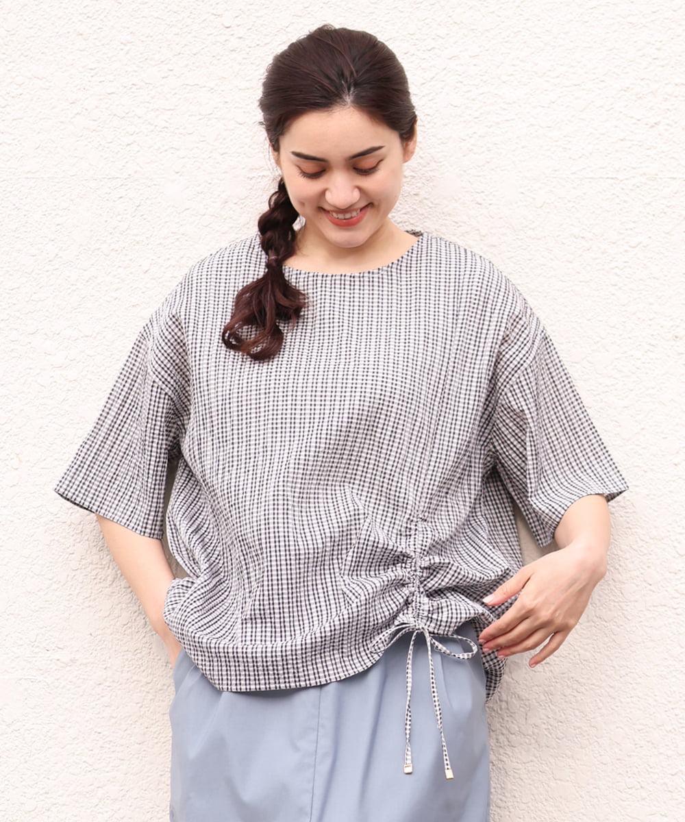 OLBGS39070 eur3(エウルキューブ) 【大きいサイズ/11号サイズあり】シアーチェックスピンドルブラウス ブラック(94)