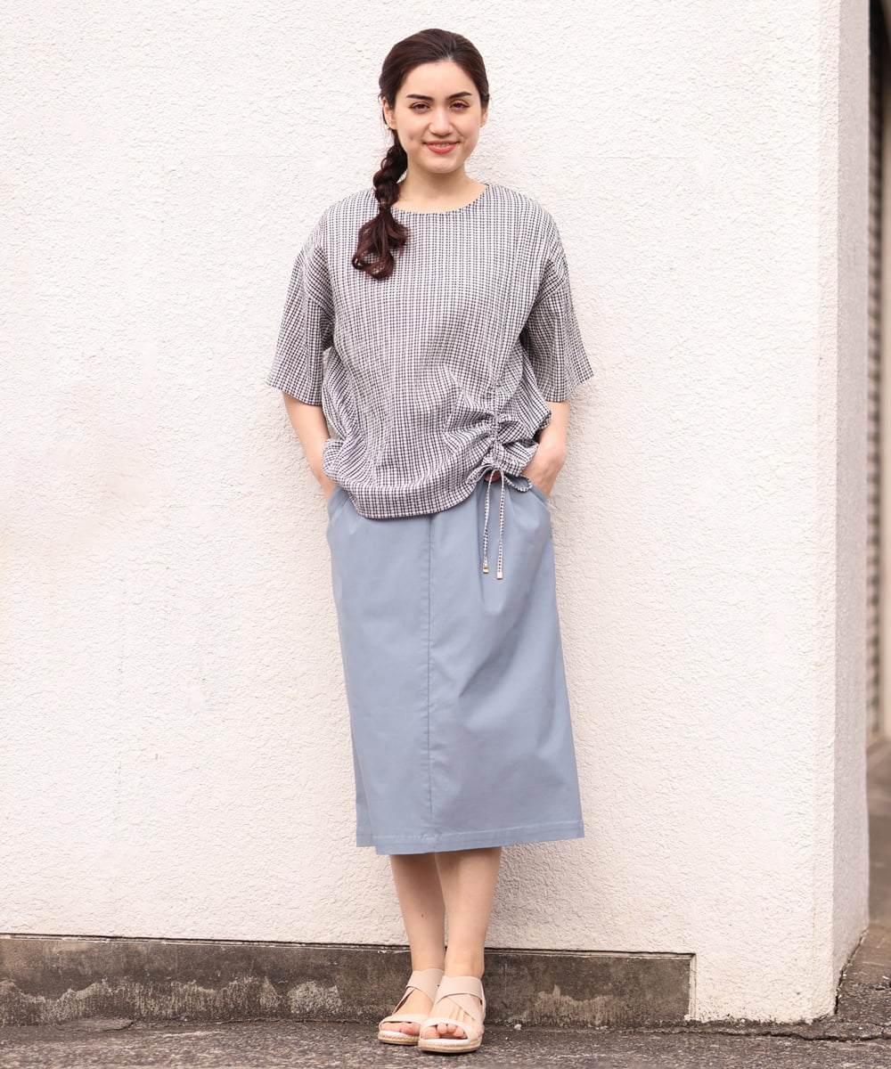 OLBGS39070 eur3(エウルキューブ) 【大きいサイズ/11号サイズあり】シアーチェックスピンドルブラウス ブラック(94)
