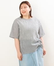 OLBGS39070 eur3(エウルキューブ) 【大きいサイズ/11号サイズあり】シアーチェックスピンドルブラウス ブラック(94)