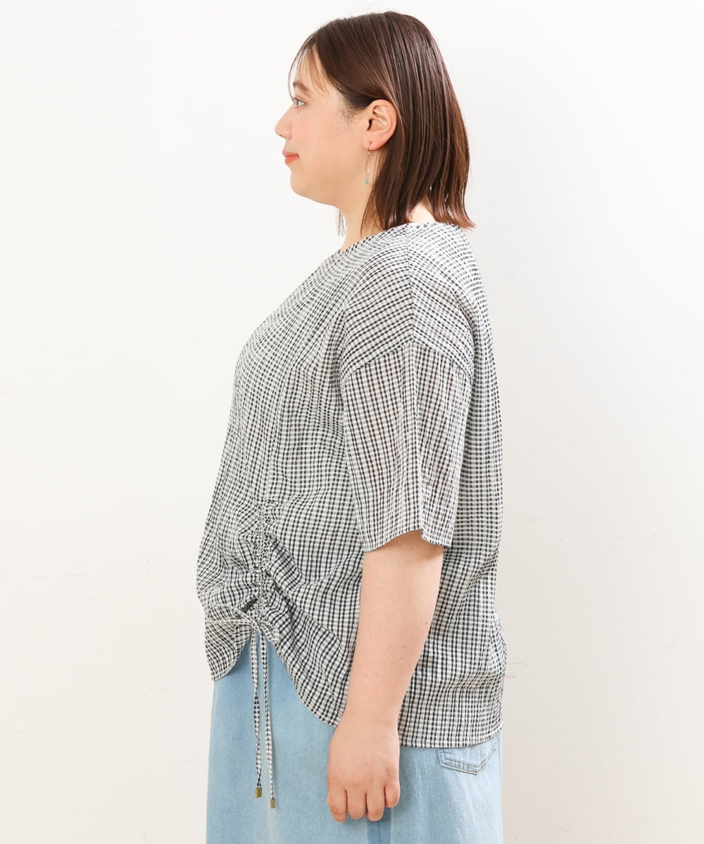 OLBGS39070 eur3(エウルキューブ) 【大きいサイズ/11号サイズあり】シアーチェックスピンドルブラウス ブラック(94)