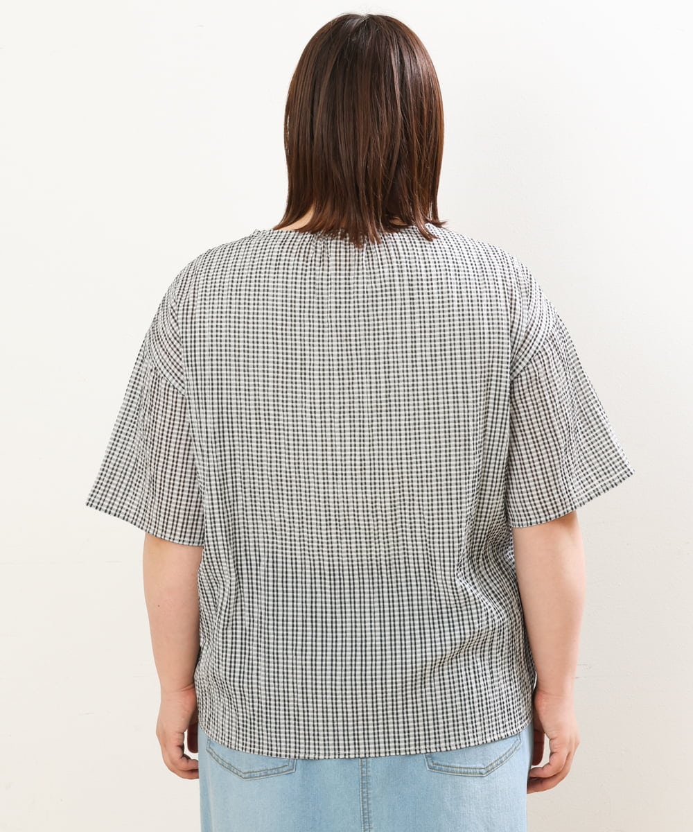 OLBGS39070 eur3(エウルキューブ) 【大きいサイズ/11号サイズあり】シアーチェックスピンドルブラウス ブラック(94)