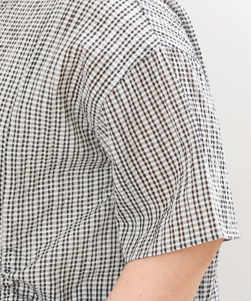 OLBGS39070 eur3(エウルキューブ) 【大きいサイズ/11号サイズあり】シアーチェックスピンドルブラウス ブラック(94)