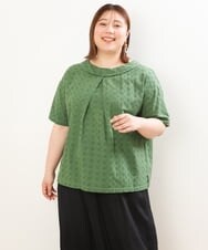 OLBGS40090 eur3(エウルキューブ) 【大きいサイズ/soso×eur3】2Wayオーバーレースブラウス グリーン(35)