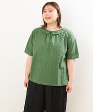 OLBGS40090 eur3(エウルキューブ) 【大きいサイズ/soso×eur3】2Wayオーバーレースブラウス グリーン(35)