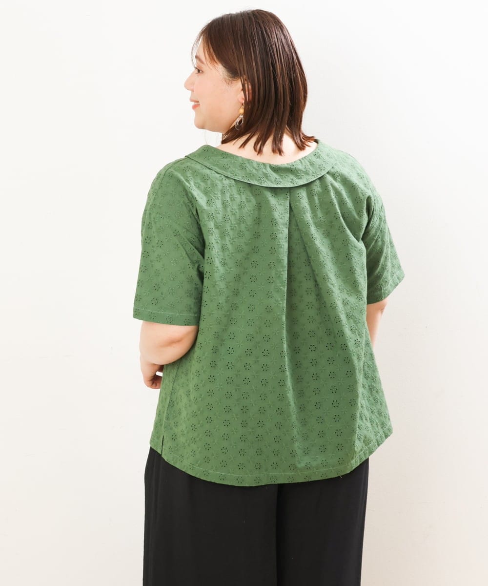 OLBGS40090 eur3(エウルキューブ) 【大きいサイズ/soso×eur3】2Wayオーバーレースブラウス グリーン(35)