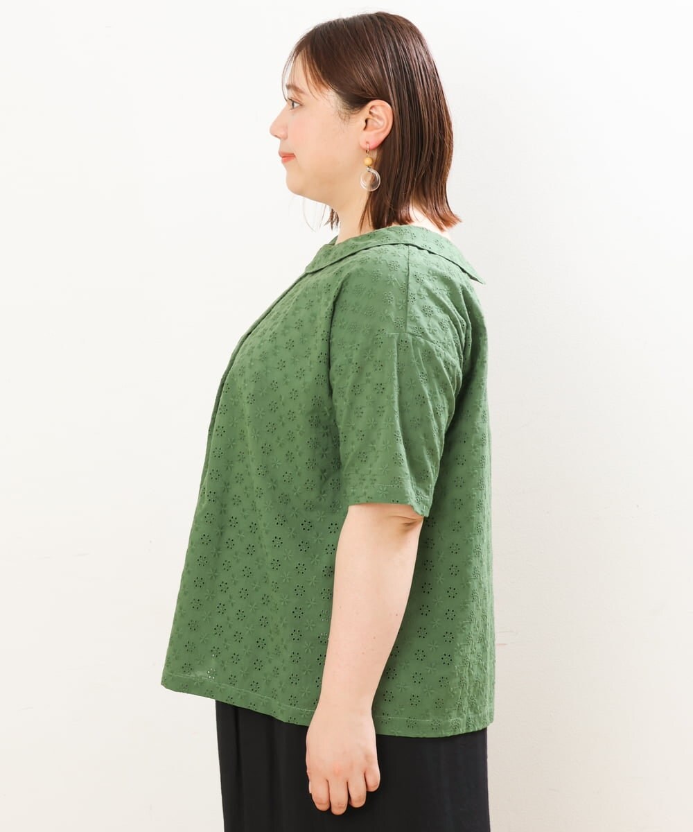 OLBGS40090 eur3(エウルキューブ) 【大きいサイズ/soso×eur3】2Wayオーバーレースブラウス グリーン(35)