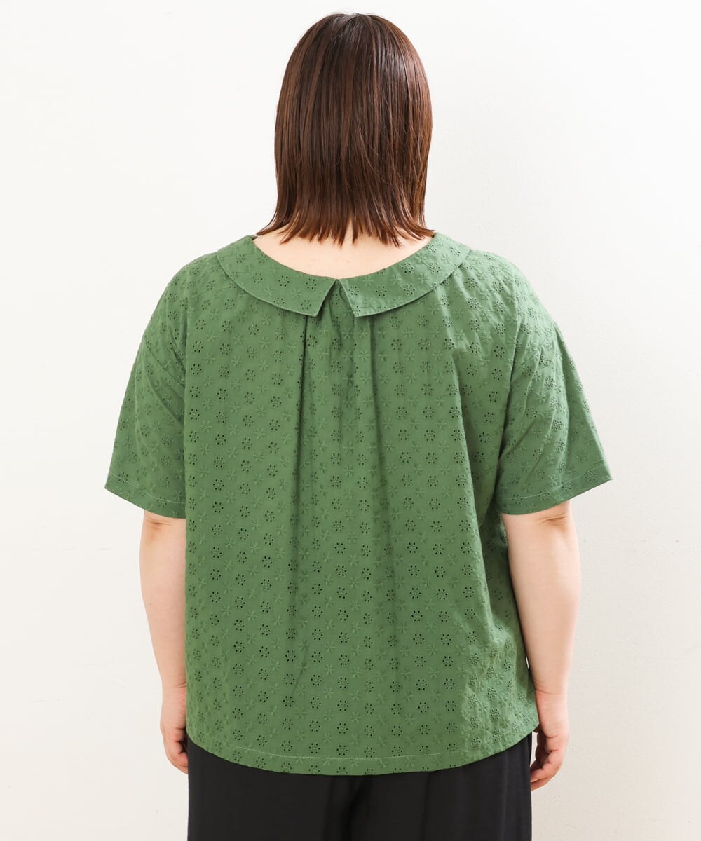OLBGS40090 eur3(エウルキューブ) 【大きいサイズ/soso×eur3】2Wayオーバーレースブラウス グリーン(35)