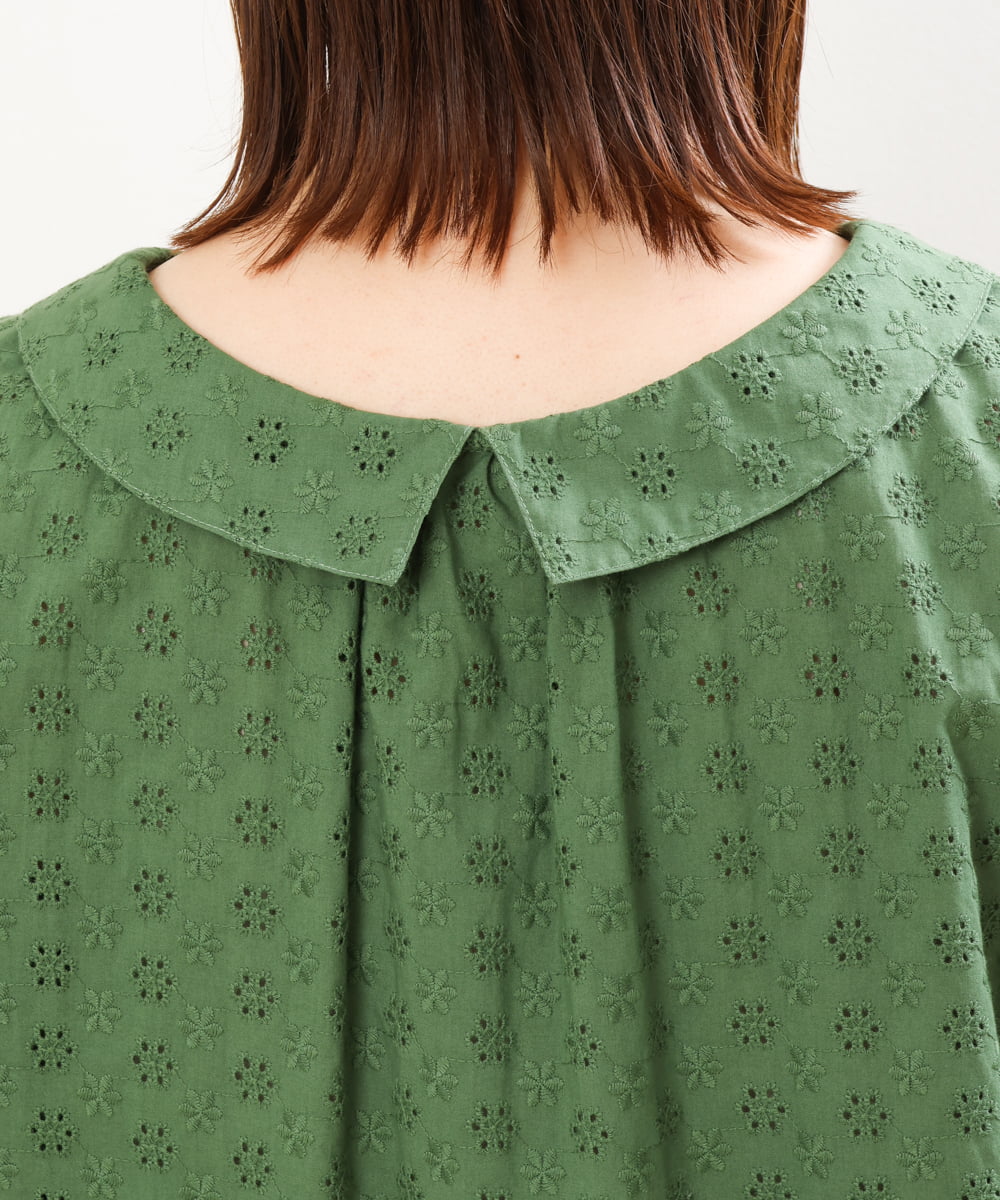 OLBGS40090 eur3(エウルキューブ) 【大きいサイズ/soso×eur3】2Wayオーバーレースブラウス グリーン(35)