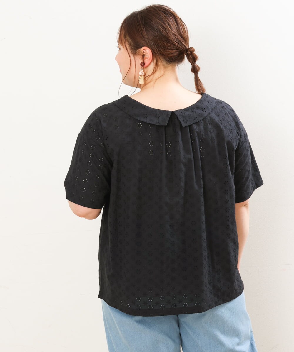 OLBGS40090 eur3(エウルキューブ) 【大きいサイズ/soso×eur3】2Wayオーバーレースブラウス ブラック(94)