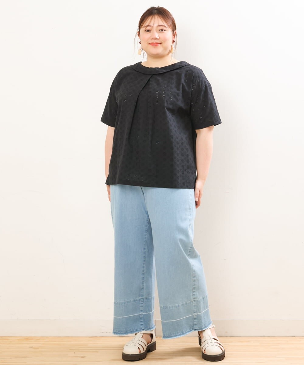 OLBGS40090 eur3(エウルキューブ) 【大きいサイズ/soso×eur3】2Wayオーバーレースブラウス ブラック(94)