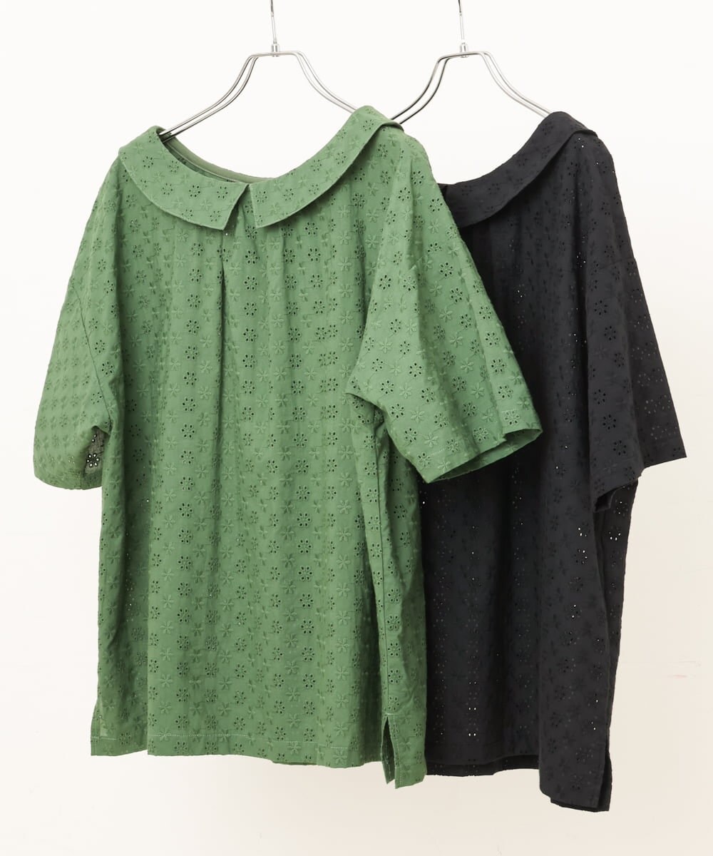 OLBGS40090 eur3(エウルキューブ) 【大きいサイズ/soso×eur3】2Wayオーバーレースブラウス ブラック(94)