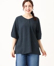 OLBGV26079 eur3(エウルキューブ) 【大きいサイズ】Vネックドットプリントブラウス グリーン(35)