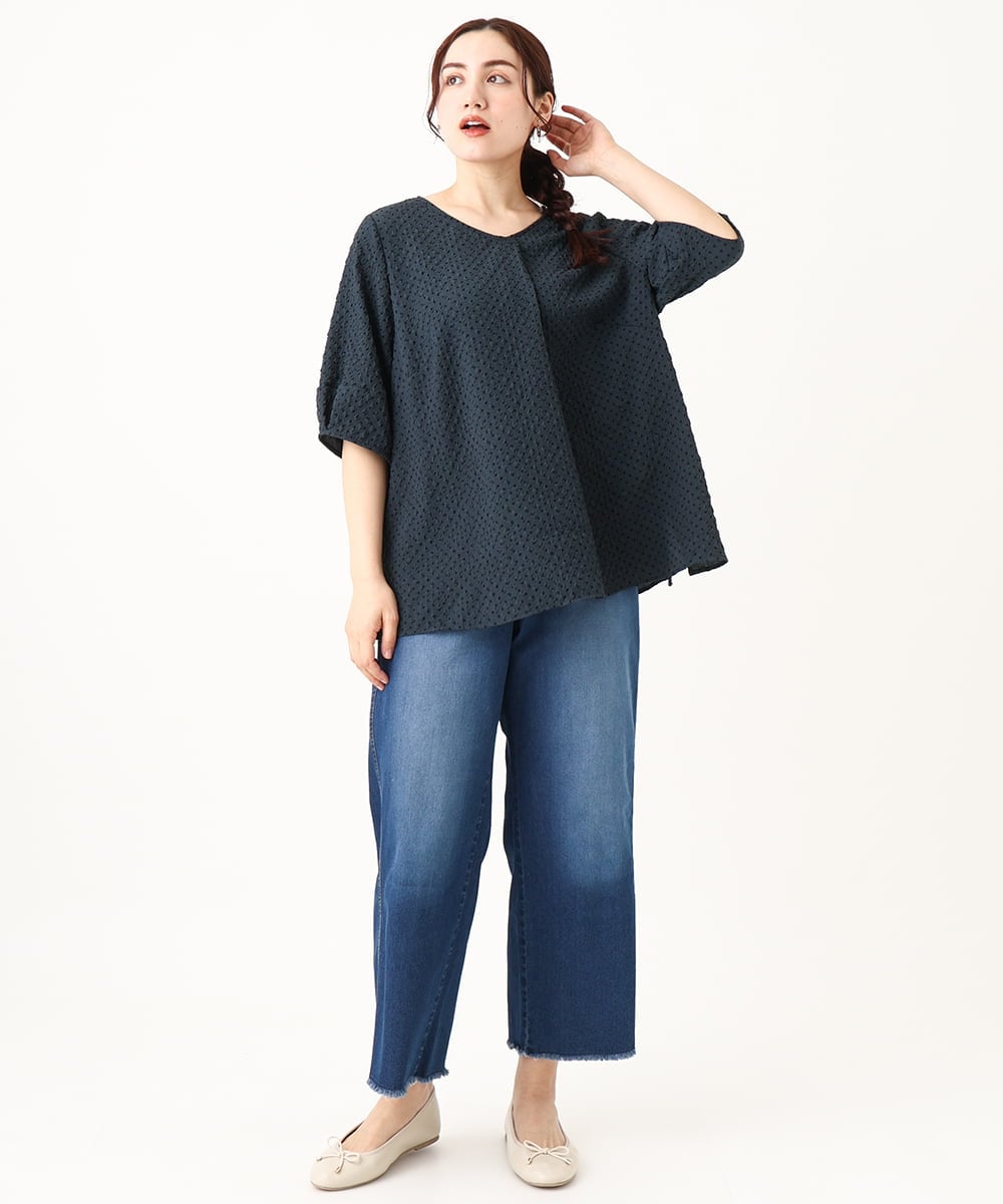OLBGV26079 eur3(エウルキューブ) 【大きいサイズ】Vネックドットプリントブラウス グリーン(35)