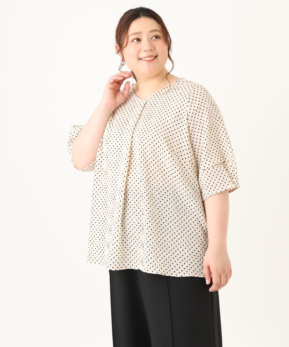 OLBGV26079 eur3(エウルキューブ) 【大きいサイズ】Vネックドットプリントブラウス アイボリー(80)