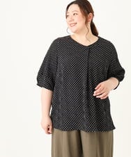OLBGV26079 eur3(エウルキューブ) 【大きいサイズ】Vネックドットプリントブラウス ブラック(94)