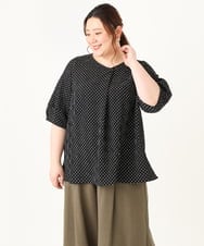 OLBGV26079 eur3(エウルキューブ) 【大きいサイズ】Vネックドットプリントブラウス ブラック(94)