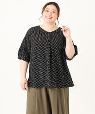 OLBGV26079 eur3(エウルキューブ) 【大きいサイズ】Vネックドットプリントブラウス ブラック(94)