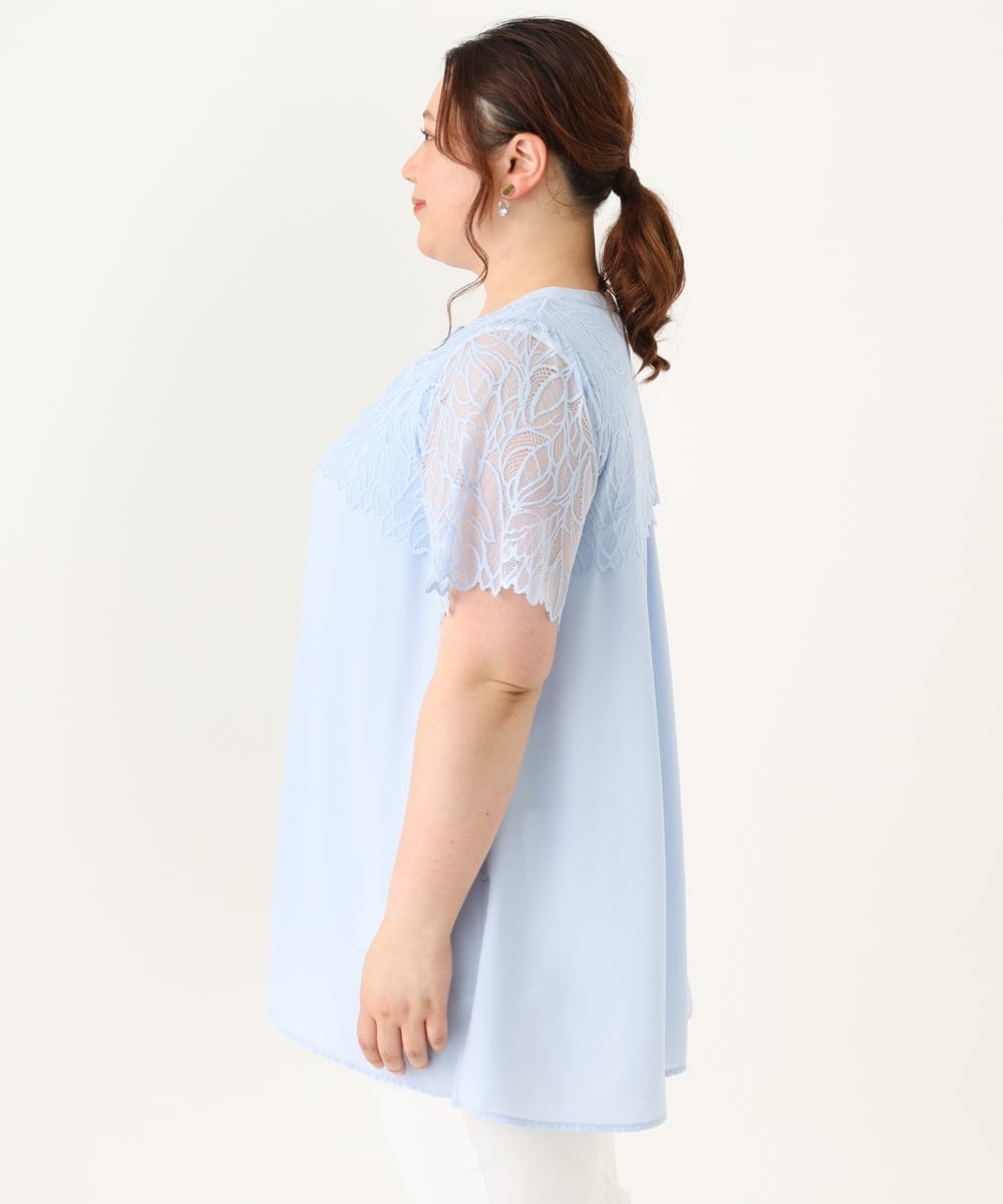 OLBGV30079 eur3(エウルキューブ) 【大きいサイズ】スカラップレースブラウス ライトブルー(50)