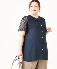 OLBGV30079 eur3(エウルキューブ) 【大きいサイズ】スカラップレースブラウス ネイビー(57)