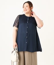 OLBGV30079 eur3(エウルキューブ) 【大きいサイズ】スカラップレースブラウス ネイビー(57)