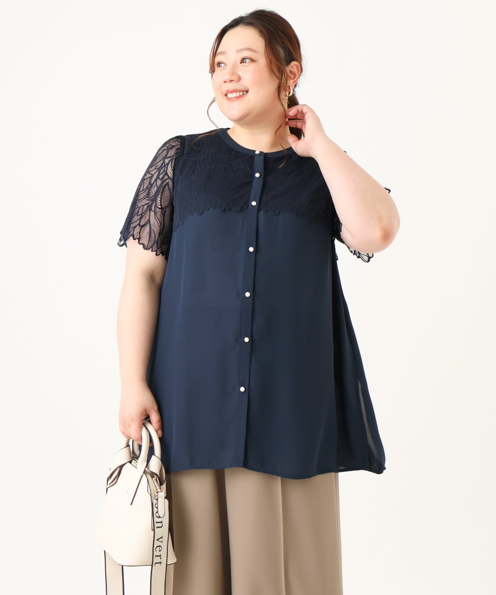 OLBGV30079 eur3(エウルキューブ) 【大きいサイズ】スカラップレースブラウス ネイビー(57)