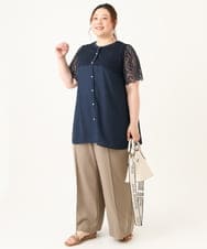 OLBGV30079 eur3(エウルキューブ) 【大きいサイズ】スカラップレースブラウス ネイビー(57)