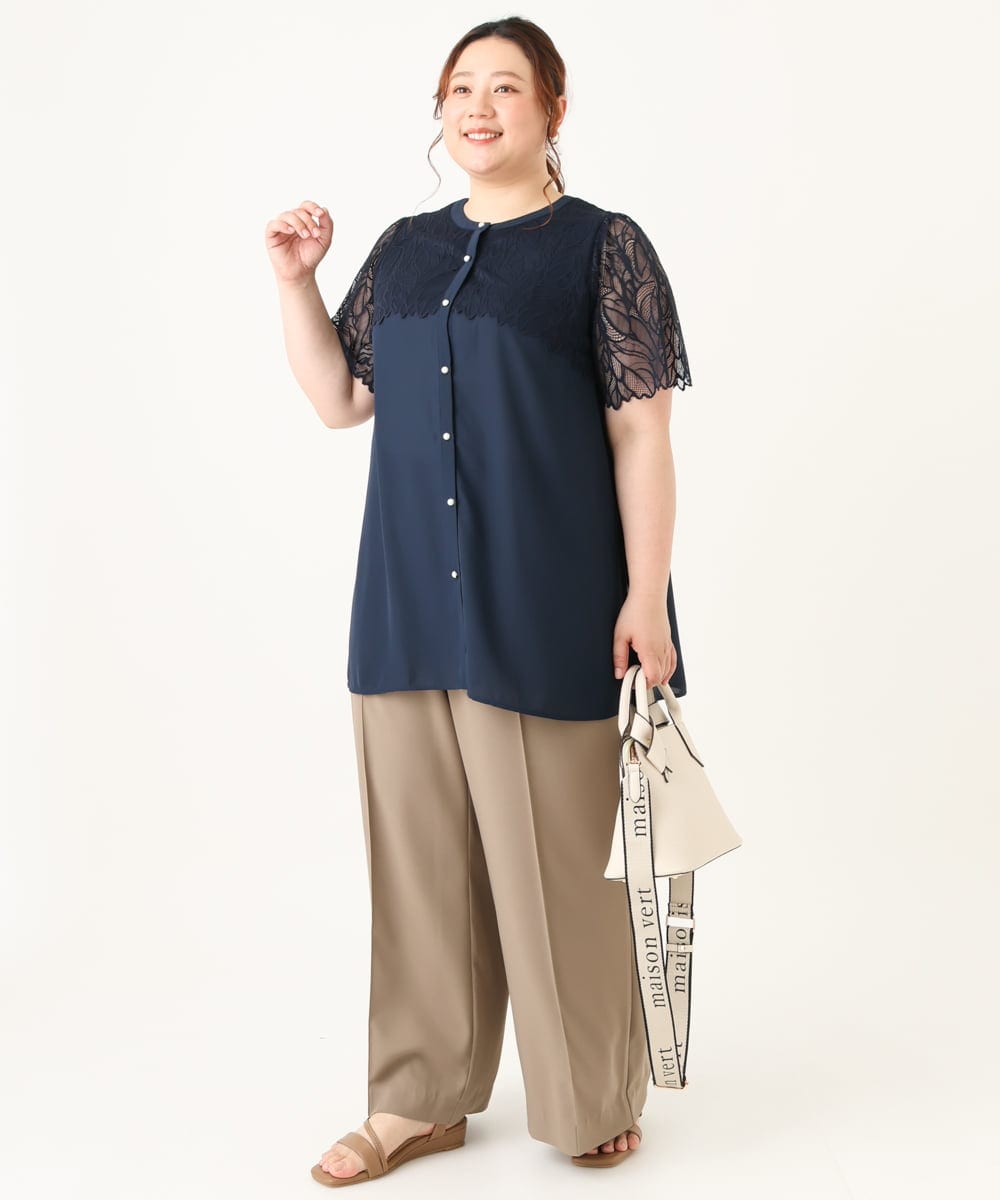 OLBGV30079 eur3(エウルキューブ) 【大きいサイズ】スカラップレースブラウス ネイビー(57)