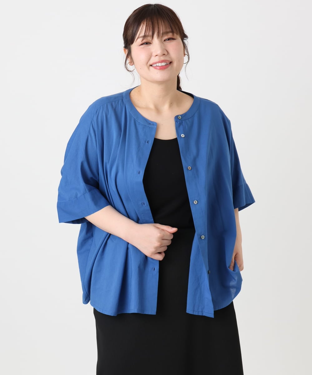 OLBHA10099 eur3(エウルキューブ) 【WEB先行販売】【大きいサイズ】キャンブリックバック刺繍ブラウス ブルー(55)