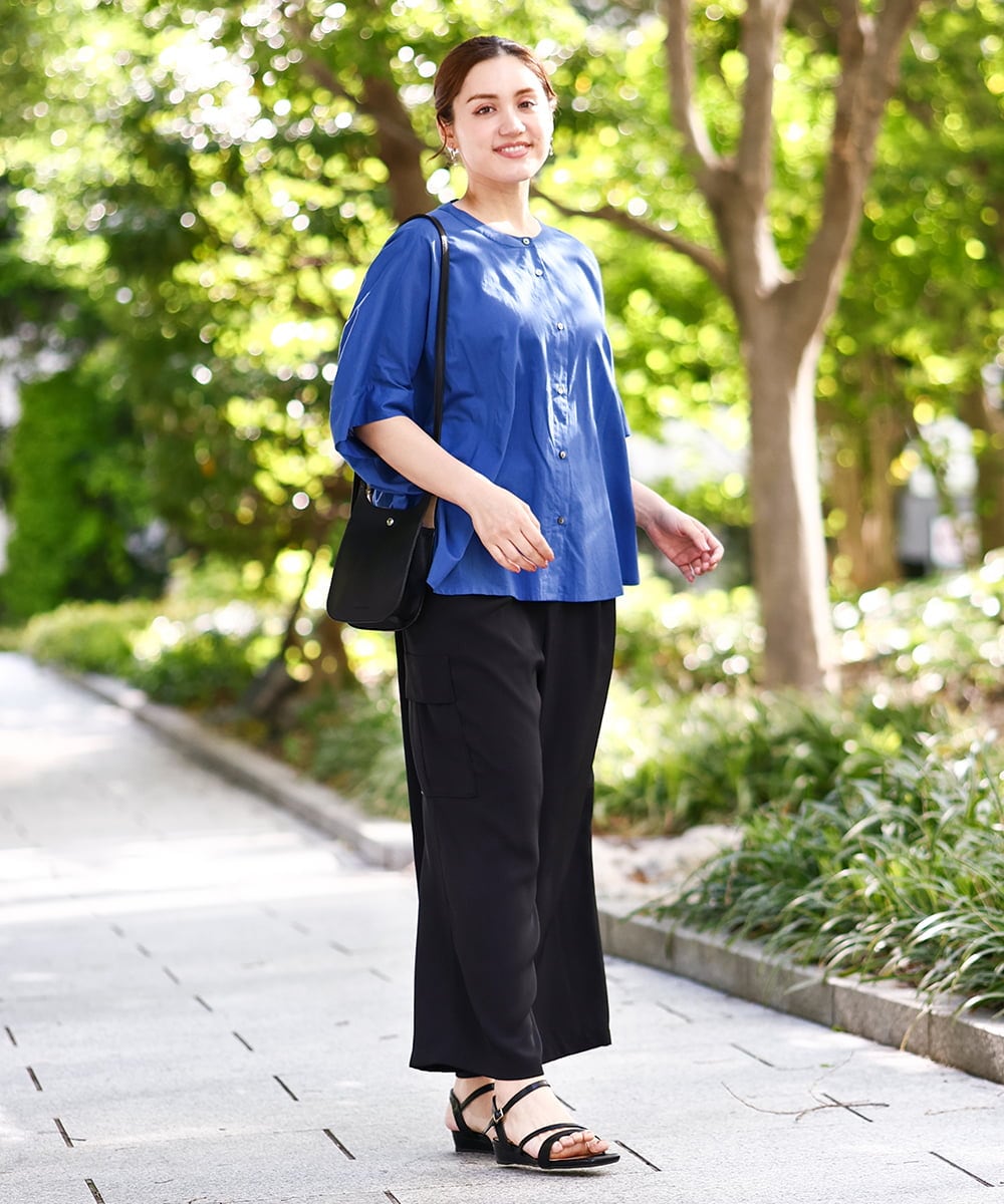 OLBHA10099 eur3(エウルキューブ) 【WEB先行販売】【大きいサイズ】キャンブリックバック刺繍ブラウス ブルー(55)